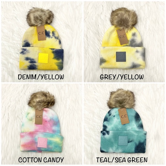 C.C Beanies Tie-Dye Cuffed Pom Beanie for Adults, Winter Hats, Premium Hats - Picture 2 of 4